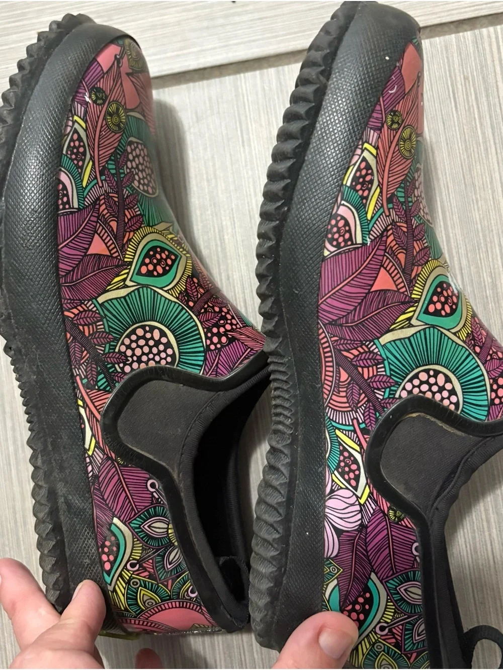 Western Chief Pink Floral Slip-On Rain Boots with Green Accents